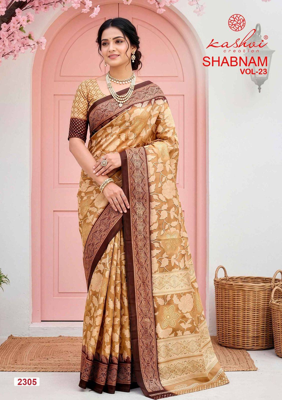 SHABNAM VOL. 23 By KASHVI CREATION Indian Traditional Wear Collection Beautiful Stylish Fancy Colorful Casuals Wear DULL MOSS FOIL PRINT Sarees At Wholesale Price